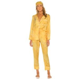 Satin Yellow Women's Pajama Set with Eye Mask